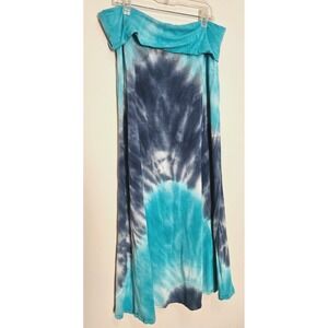 Chatoyant Blue Tie Dye Maxi Skirt Boho Flowy Stretch Waist Summer Beach Womens